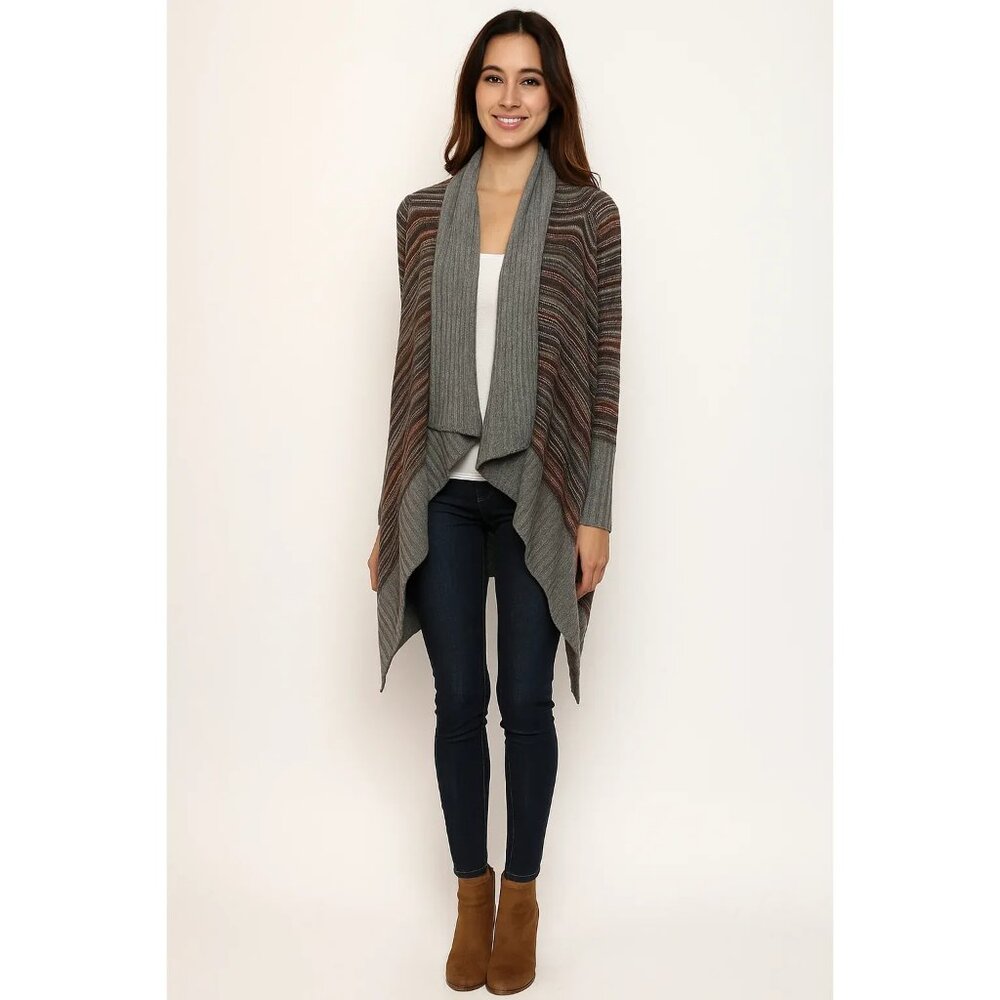 I Jeans By Buffalo Gray Multicolored Striped Open Front Cardigan Sweater Medium
